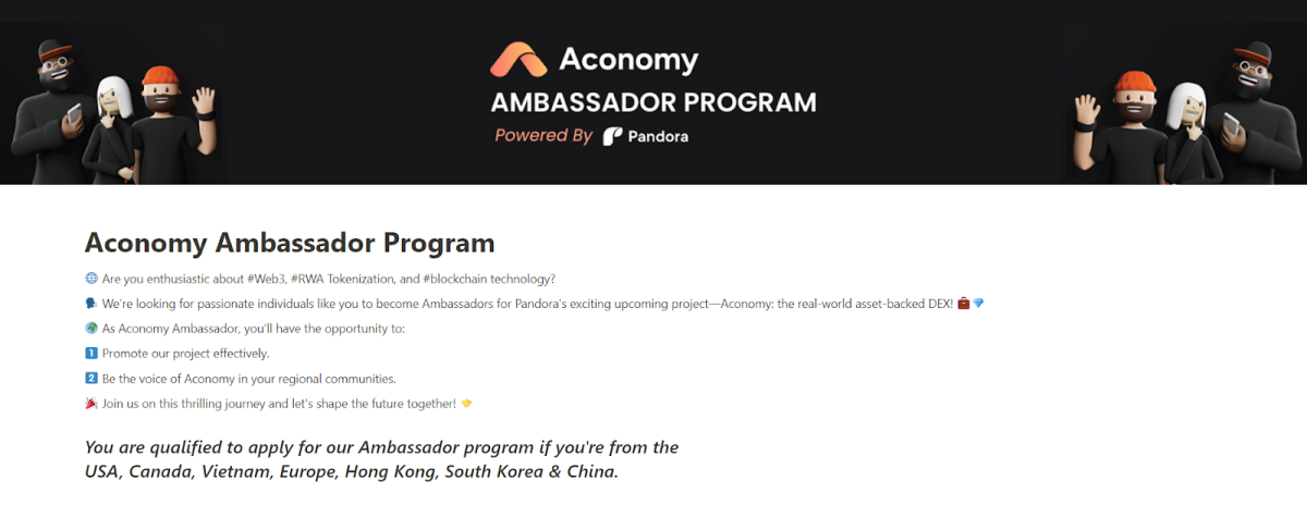 Aconomy ambassador program details. Source: pandorafinance.notion.site