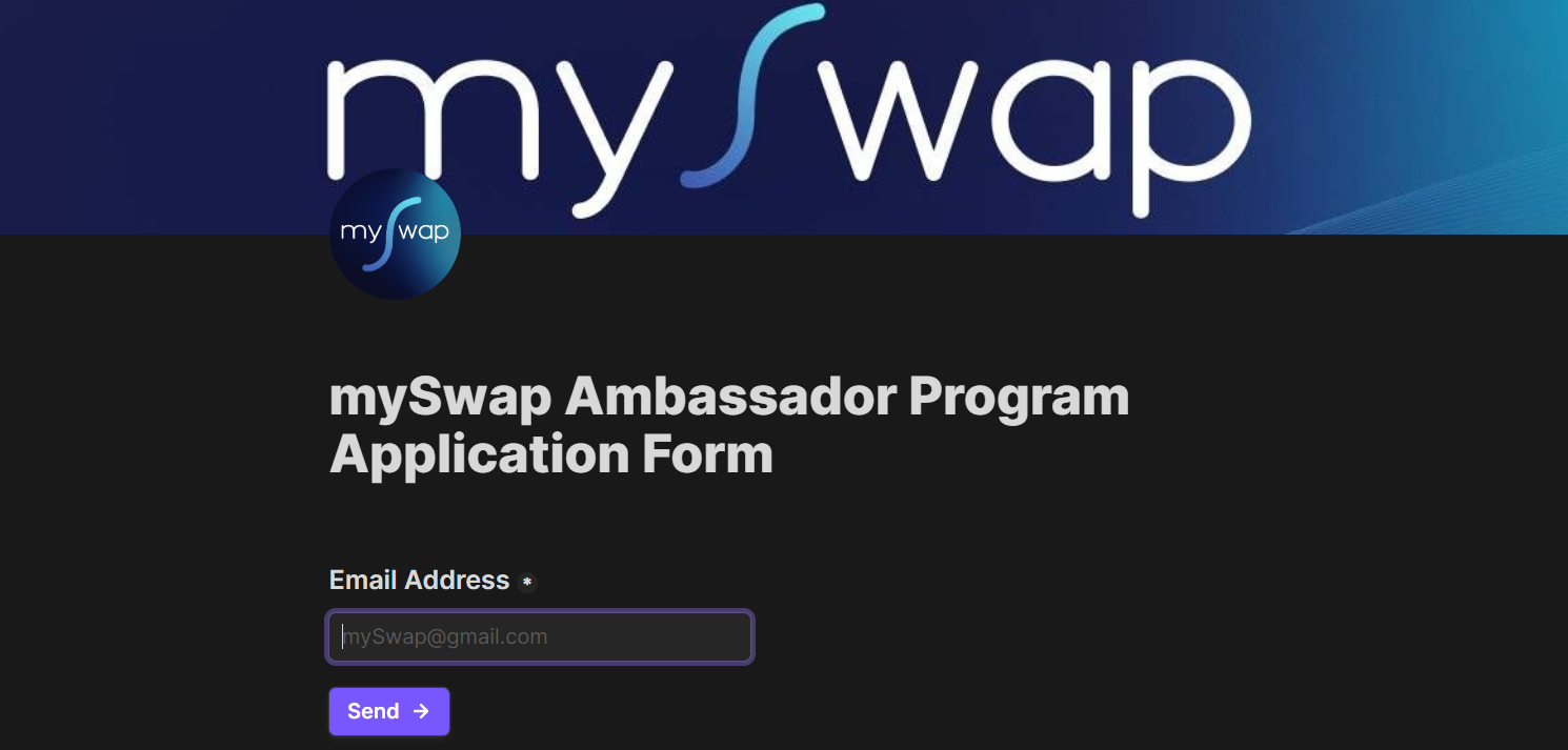Форма для участия в амбассадорской программе mySwap. Источник: tally.so