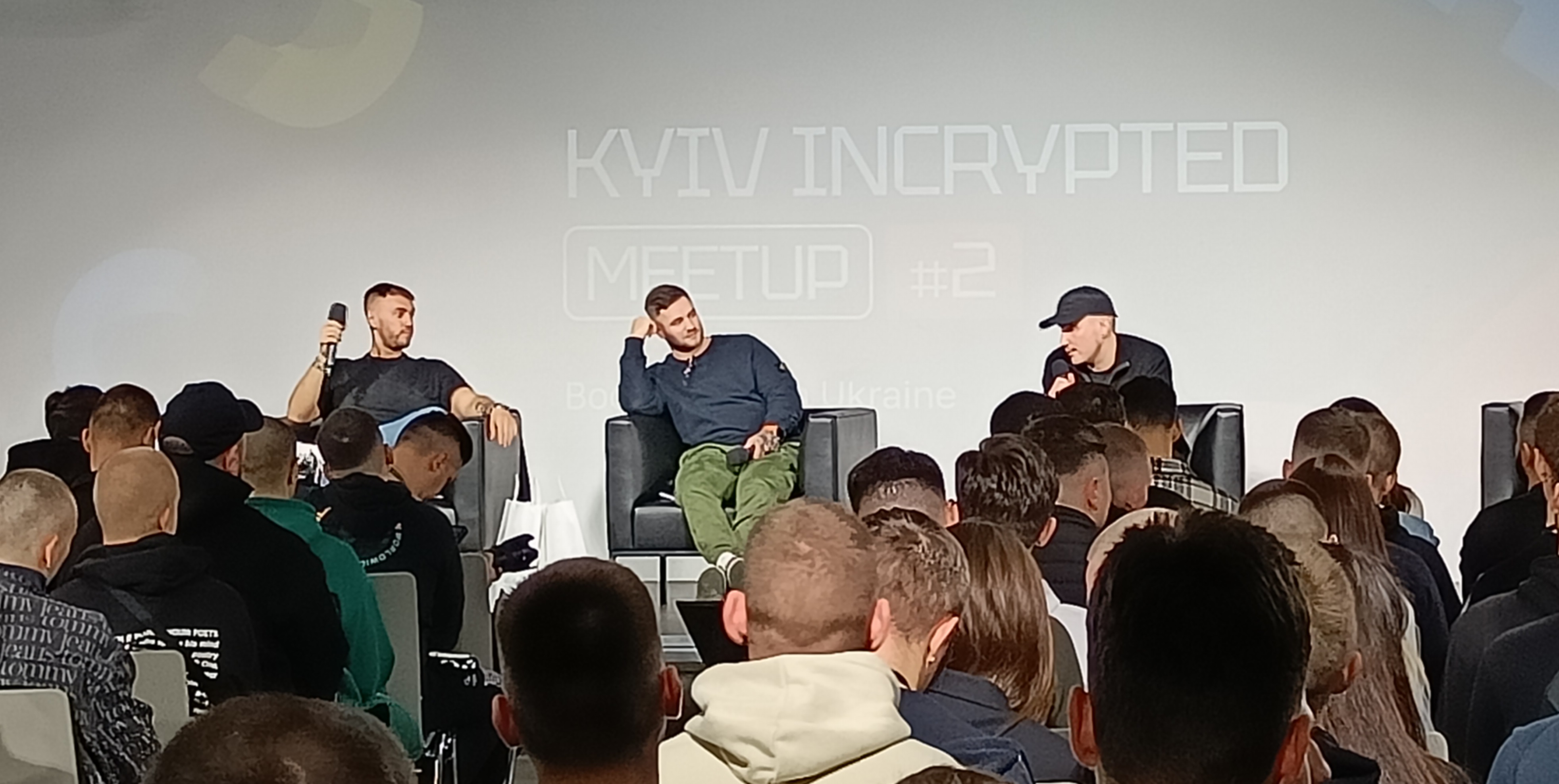 Ihor Tunik, Kostia Kudo and Cryptomannn at Incrypted Kyiv Meetup #2 Source: GN Crypto
