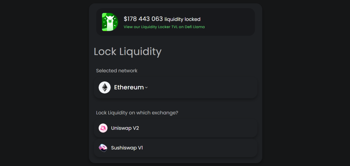 The liquidity locking function on the Unicrypt platform
